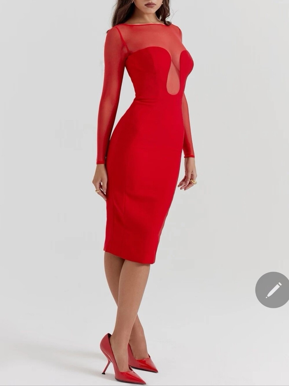 House Of CB Darcy Red Plunge Mesh Midi Dress Size Med